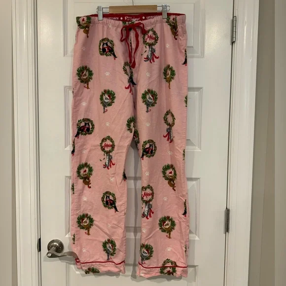 PJ Salvage Pink Cats Meow-y Christmas PJ Pants. Women’s Large - Picture 1 of 3